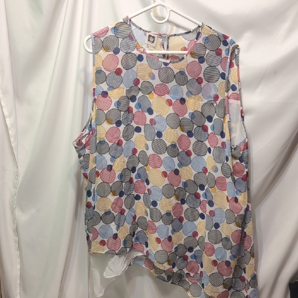 Anne Klein Polka Dot Asymmetrical Hem Sleeveless Top Size 3X New Without Tags